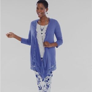 Chico’s Ladies Tassel Cardigan in Periwinkle. Size 2. (Ladies 12)